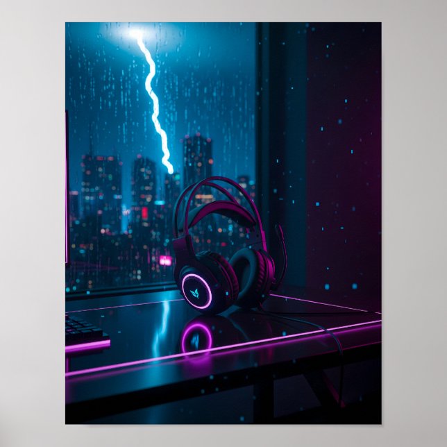 Poster Casque de jeu Cyberpunk (Devant)
