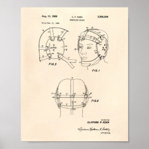 Poster Casque de lutte 1959 Brevet Art vieux poivre