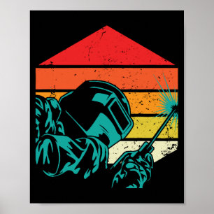 Poster Casque de soudage Vintage rétro Silhouette Soudeur