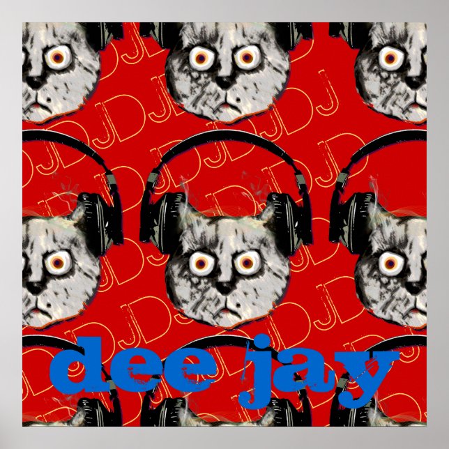 Poster Casque DJ chat cool (Devant)