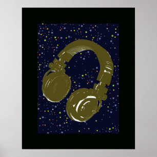 Poster casque dj et étoiles du ciel