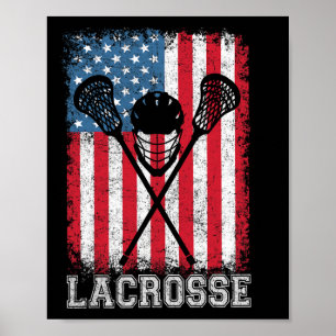 Poster Casque Lacrosse Drapeau Américain Lax Bâtons 4ème