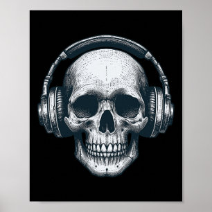 Poster Casque Skeleton Dj Éffrayant Musicien Crâne Hallo