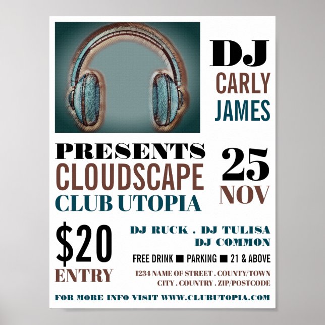 Poster Casques, DJ, Club Event Advertising (Devant)