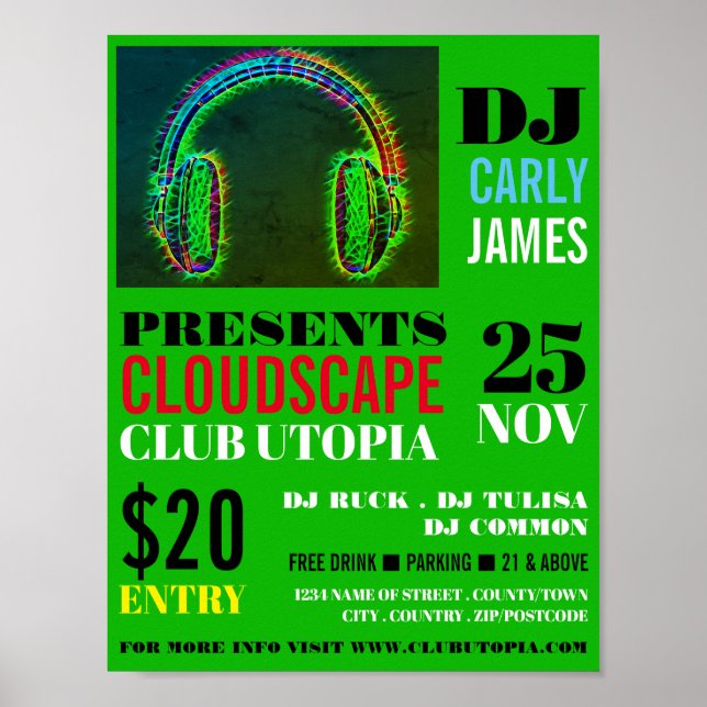 Poster Casques, DJ, Club Event Advertising (Devant)