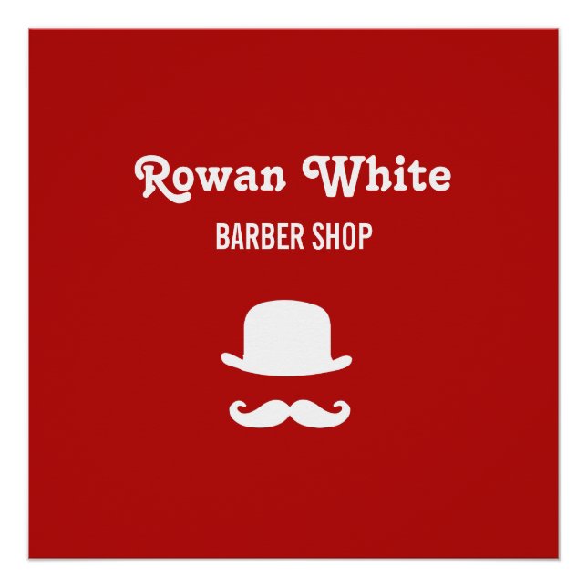 Poster Casquette blanc et mustache silhouette rouge (Devant)