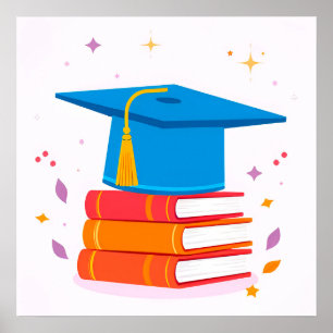 Poster Casquette de remise des diplômes bleue avec des li