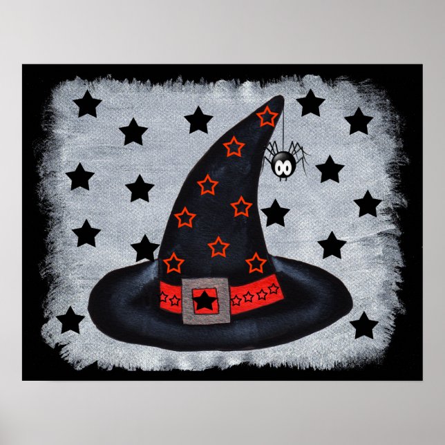 Poster Casquette de sorcière noire avec étoiles et affich (Devant)
