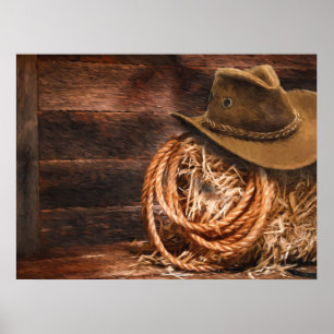 Poster Casquette de Western Cowboy Barn Hay