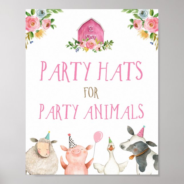 Poster Casquettes de fête Animaux de ferme fille Annivers (Devant)