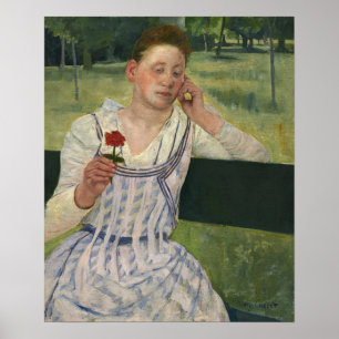 Poster Cassatt - Femme au Zinnia rouge