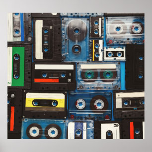 Poster Cassettes rétro : Bleu Arrière - plan Vintage.