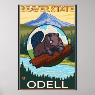 Poster Castor et capot de Mt. - Odell, Orégon