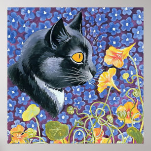 Poster “Cat and Nasturtiums” by Louis Wain