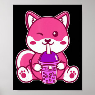 Poster Cat Boba Cute Bubble Tea Anime Neko Kawaii