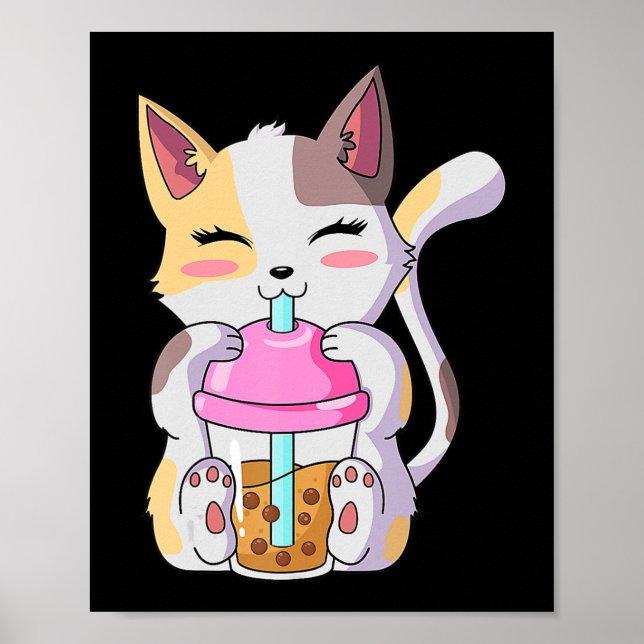 Poster Cat Boba Tea Bubble Tea Anime Kawaii Neko for Boys (Devant)