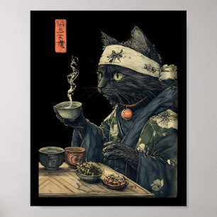 Poster Cat Boire Thé Japonais Cérémonie Thé Art Imprimer 
