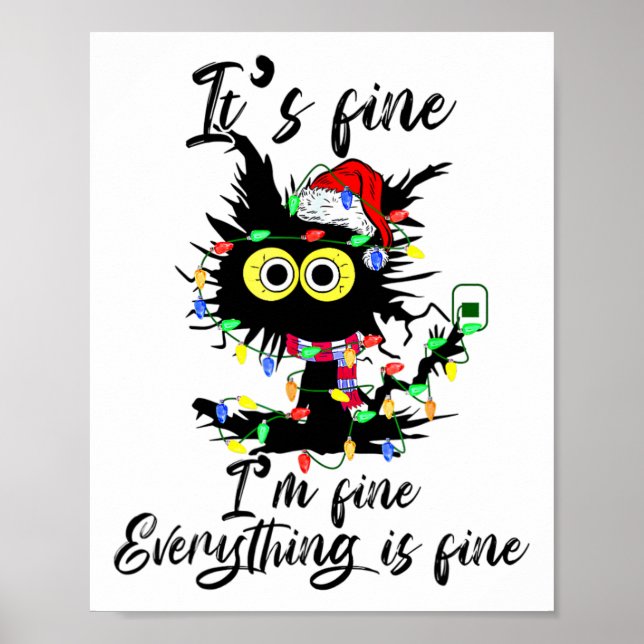 Poster Cat Christmas It's Fine I'm Fine Everything Is Fin (Devant)