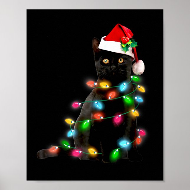 Poster Cat Christmas Light Funny Cat Lover Christmas  (Devant)