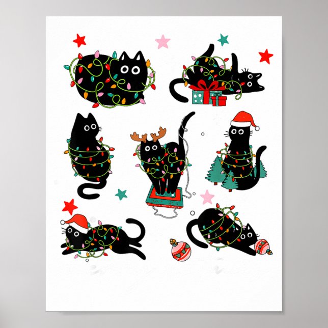 Poster Cat Christmas Light Reindeer Santa Christmas Cat L (Devant)