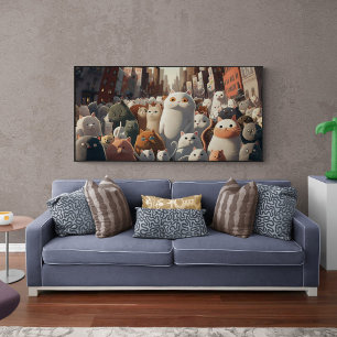 Poster Cat City Cartoon Crowd