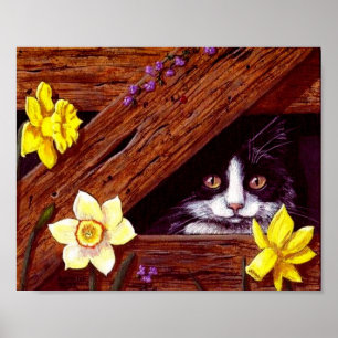 Poster Cat Daffodils Grange Art original Créationarts