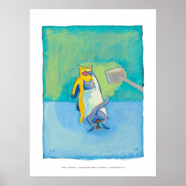 Poster Cat Dentist amusant unique dessin lunatique art (Devant)
