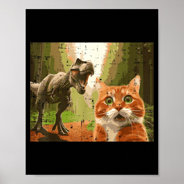 Poster Cat Dinosaur Trex Selfie Funny Meme Humor Boys Gir (Devant)