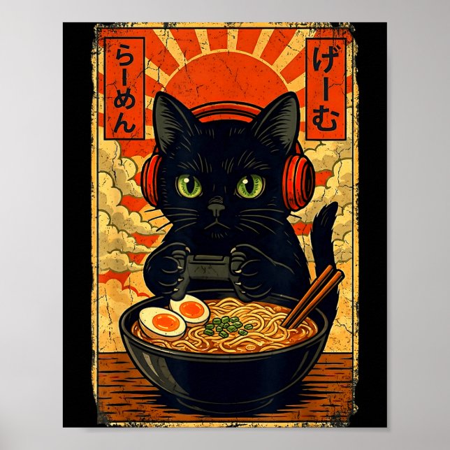 Poster Cat Gamer Men Anime Kawaii Funny Gaming Headset Ca (Devant)