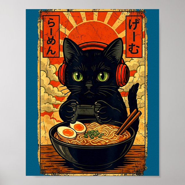 Poster Cat Gamer Men Anime Kawaii Funny Gaming Headset Ca (Devant)