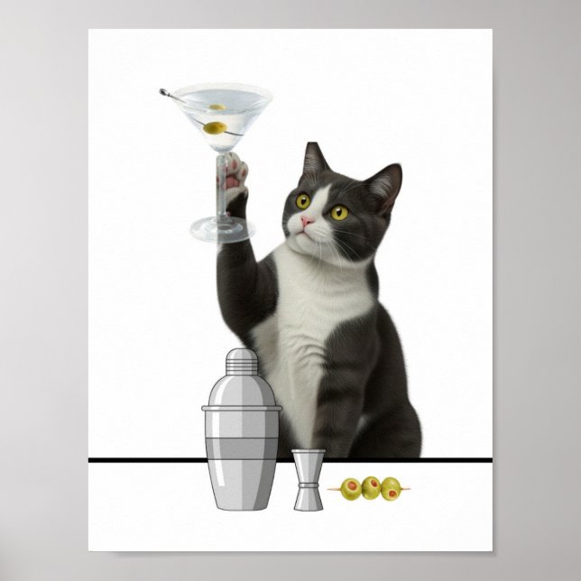Poster Cat holding a Martini Relaxing  (Devant)