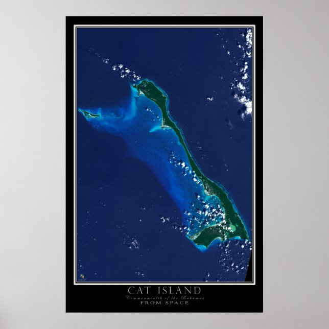 Poster Cat Island Bahamas Carte satellite spatiale (Devant)