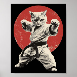Poster Cat Karate Judo Japon Drapeau japonais Drôle amusa