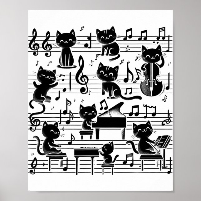 Poster Cat Kitty Jouer Musique Note Musicien Cat (Devant)