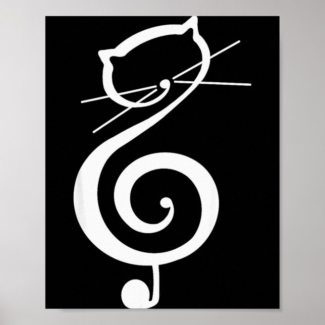 Poster Cat Kitty Treble Music Clef Funny Cat Music Notes  (Devant)