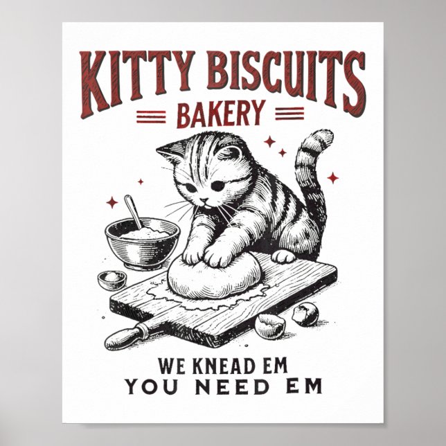 Poster Cat Kneading Kitty Biscuits Boulangerie Nous Vous  (Devant)