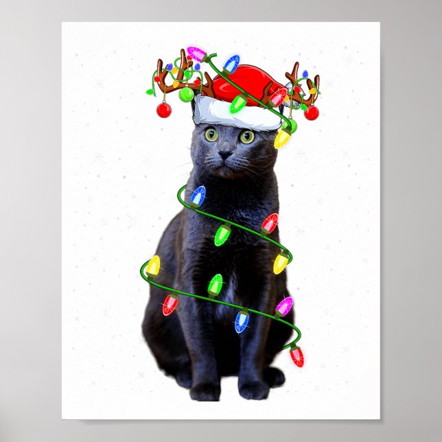 Poster Cat Lover Xmas Lighting Santa Russian Blue Cat Chr (Devant)
