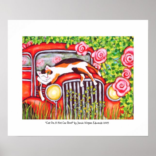 Poster Cat On A Hot Car Roof" par Jamie Wogan Edwards (Devant)