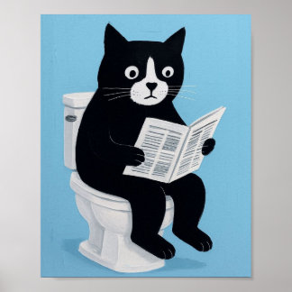 Poster Cat on toilet bathroom wall art