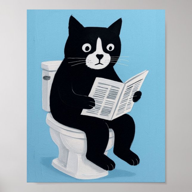 Poster Cat on toilet bathroom wall art (Devant)