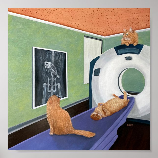 Poster Cat Scan. Cat & Fish Art, Veterinarian Gift.  (Devant)