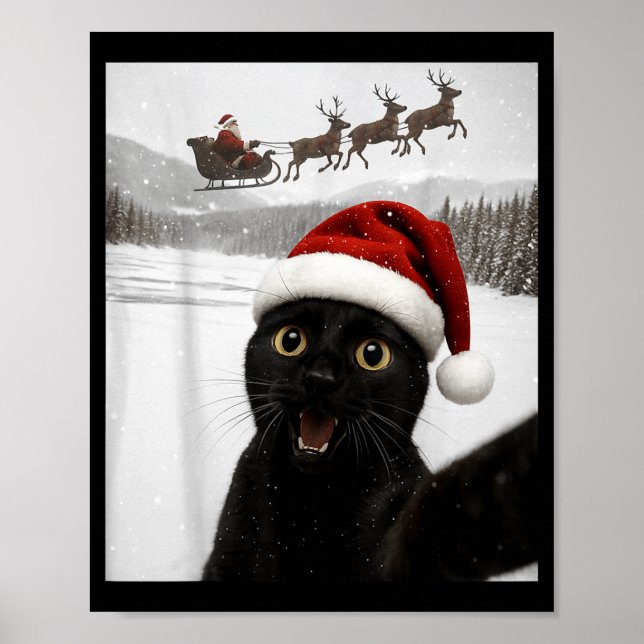 Poster Cat Selfie With Santa Funny Black Cat Christmas Me (Devant)