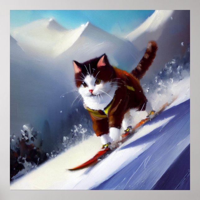 Poster Cat Snowboard (Devant)