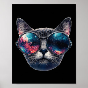 Poster Cat Space Gles Sungles Universe Mème amusant Graph