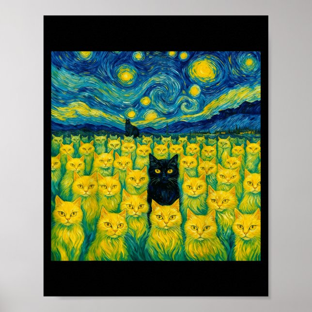 Poster Cat Starry Night Van Gogh Cat For Cat Lover  (Devant)