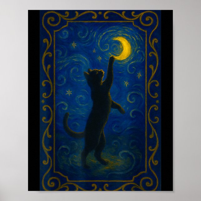 Poster Cat Starry Night Van Gogh Cat Funny Cat Lover Mom  (Devant)