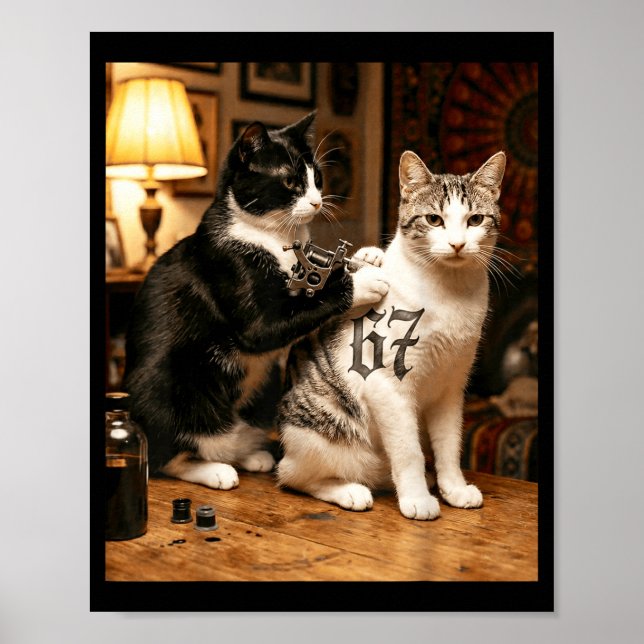 Poster Cat Tattoo Artist 67 Six Seven Seis Siete Brain Ro (Devant)