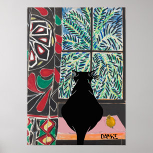 Poster Cat Under Window, DANKE, modifier le texte