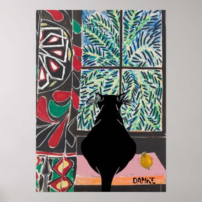 Poster Cat Under Window, DANKE, modifier le texte (Devant)