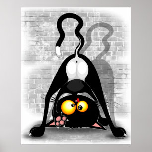 Poster Cat Upside Down Funny Cartoon Character